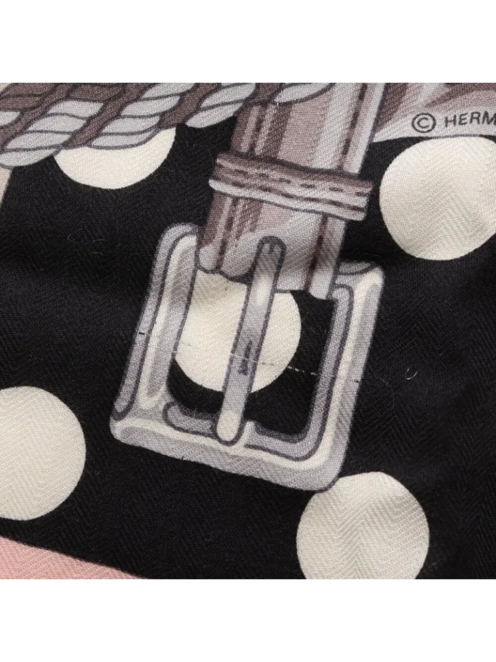 Hermes Scarf Carre Geant 140 Clic Clac a Pois Gray Black Silk - Picture 4 of 8